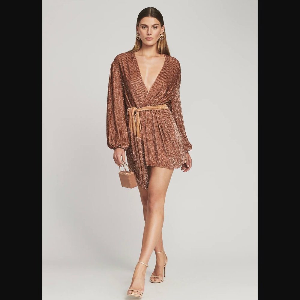 NWT Retrofête Gabrielle Sequin Mini Dress Robe in Bronze